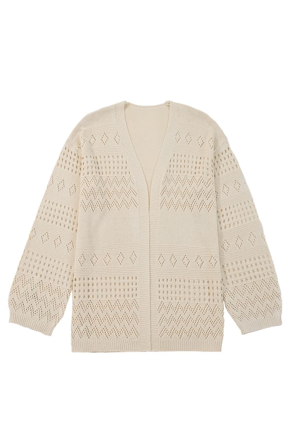 Smoke Gray Hollow Knit Cardigan With Eyelet Cutouts