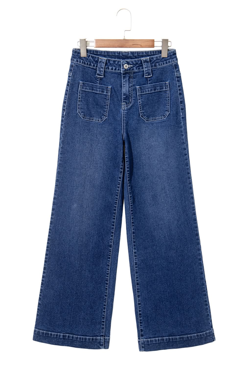Sail Blue High Waist Wide Leg Jeans With Patch Pockets