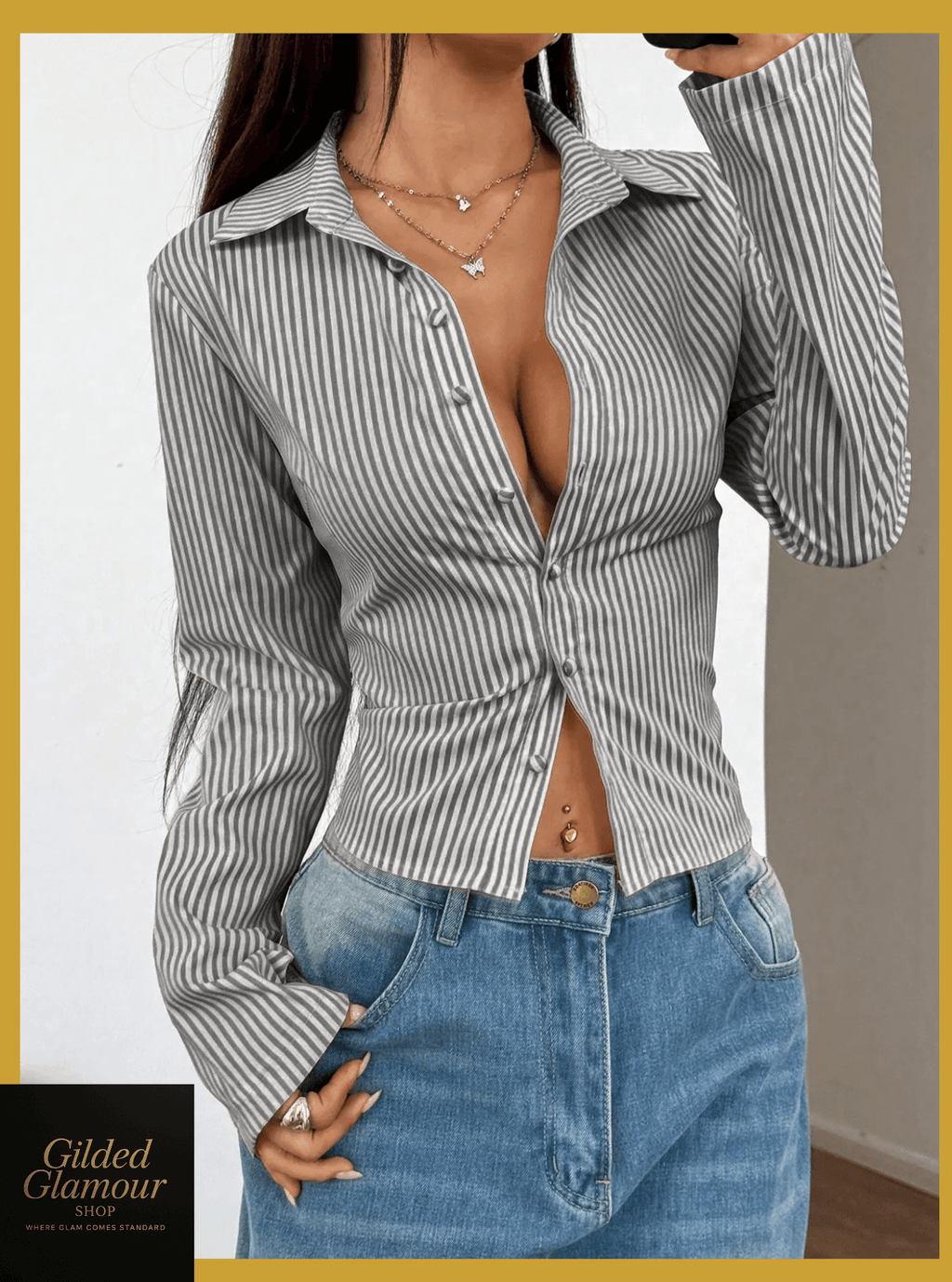 Striped Button Up Long Sleeve Shirt