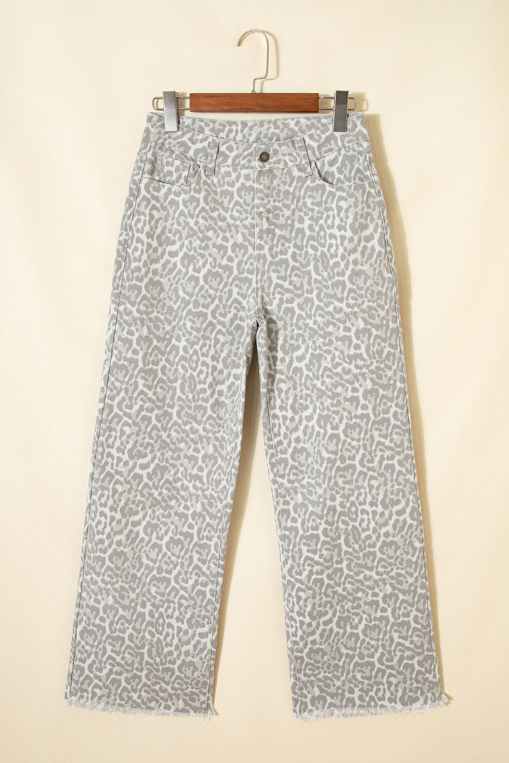 Brown Leopard Frayed Edge Wide Leg High Waist Jeans