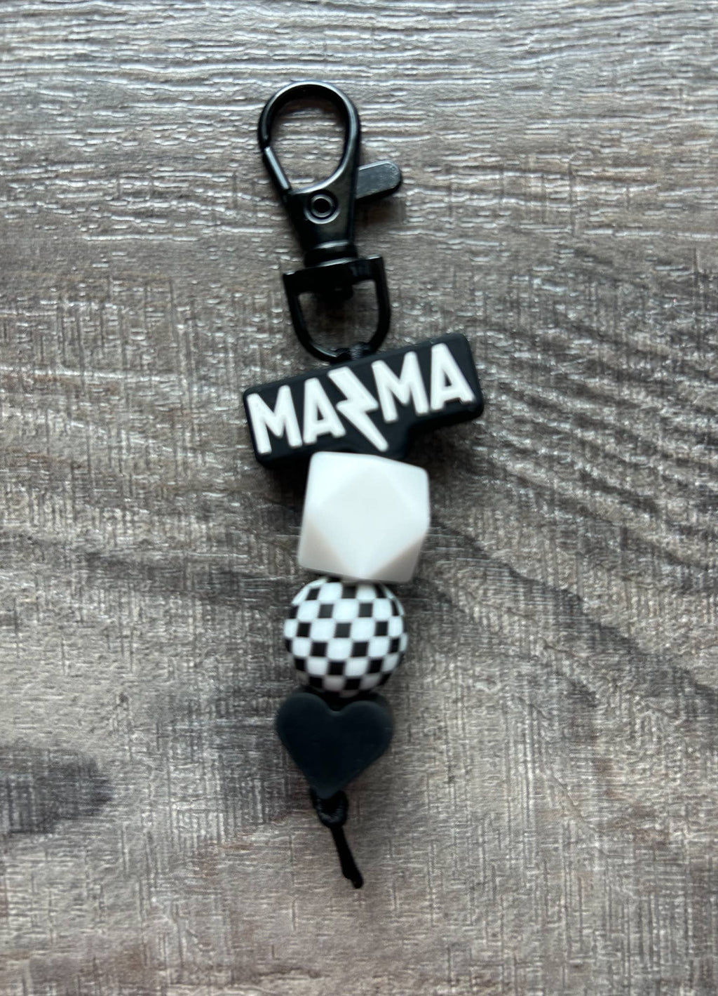 Lightening Bolt MAMA Silicone Beaded Keychain Purse Charm