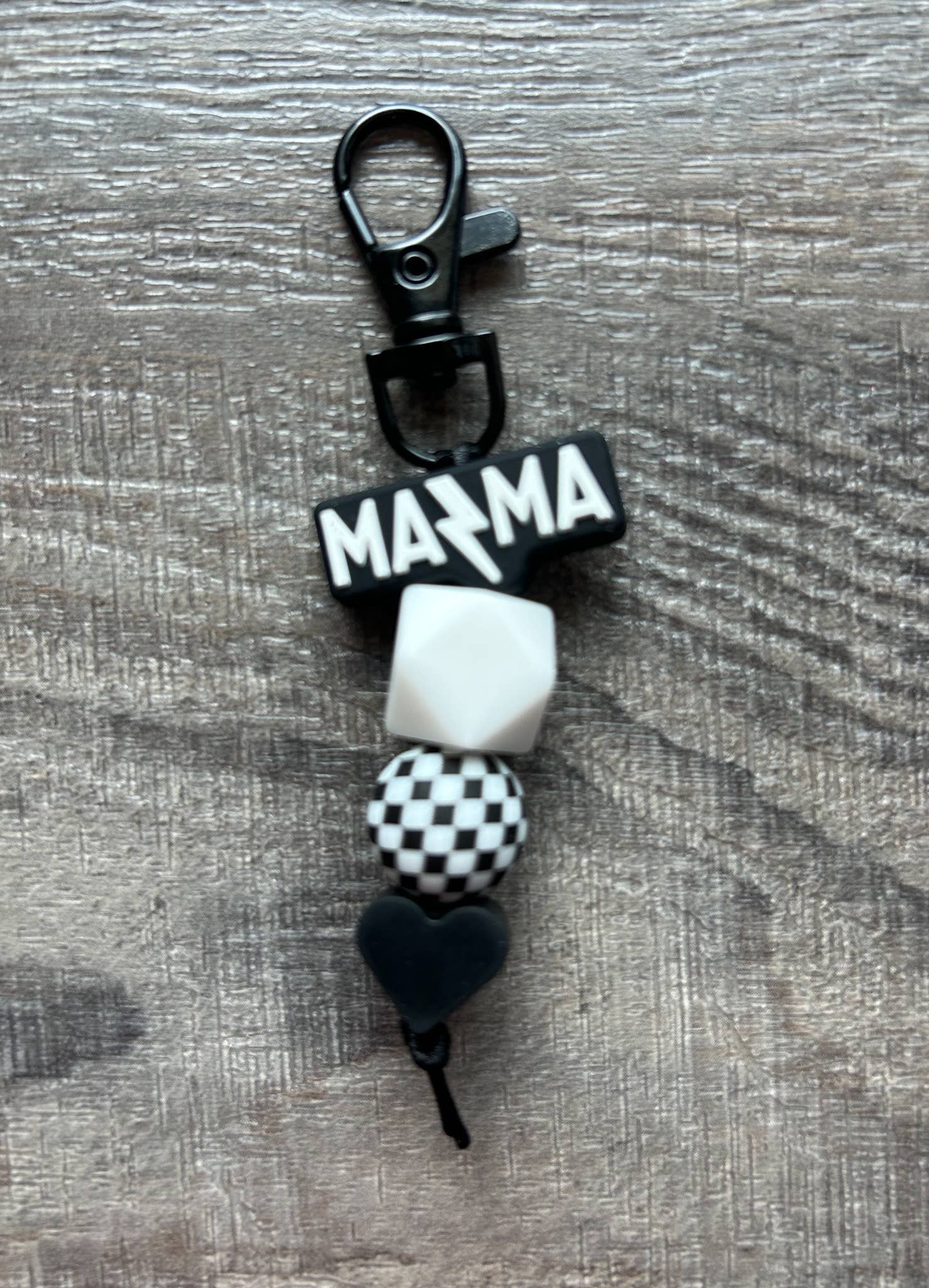 Lightening Bolt MAMA Silicone Beaded Keychain Purse Charm