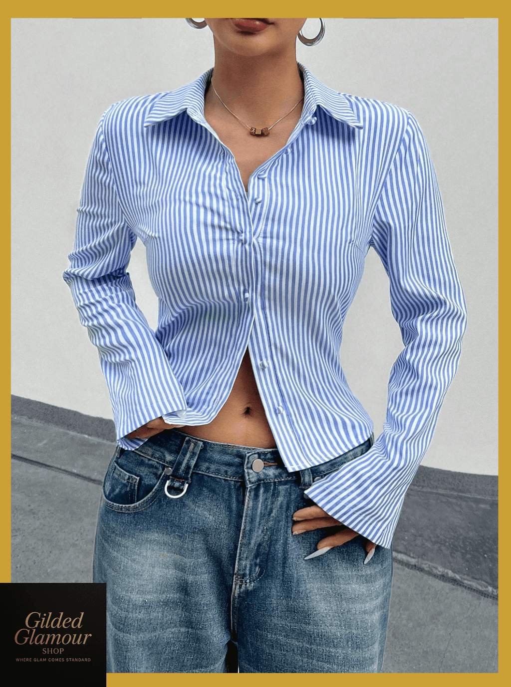 Striped Button Up Long Sleeve Shirt