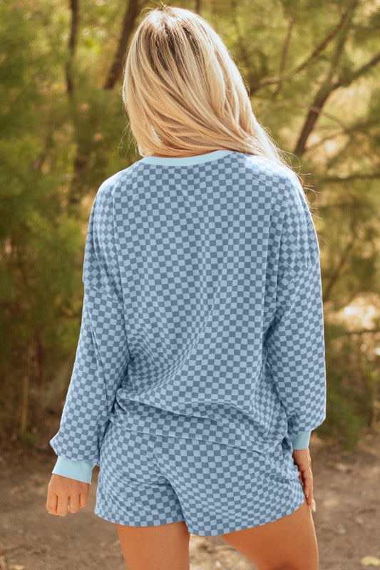 Checker Long Sleeve Pullover and Shorts Set