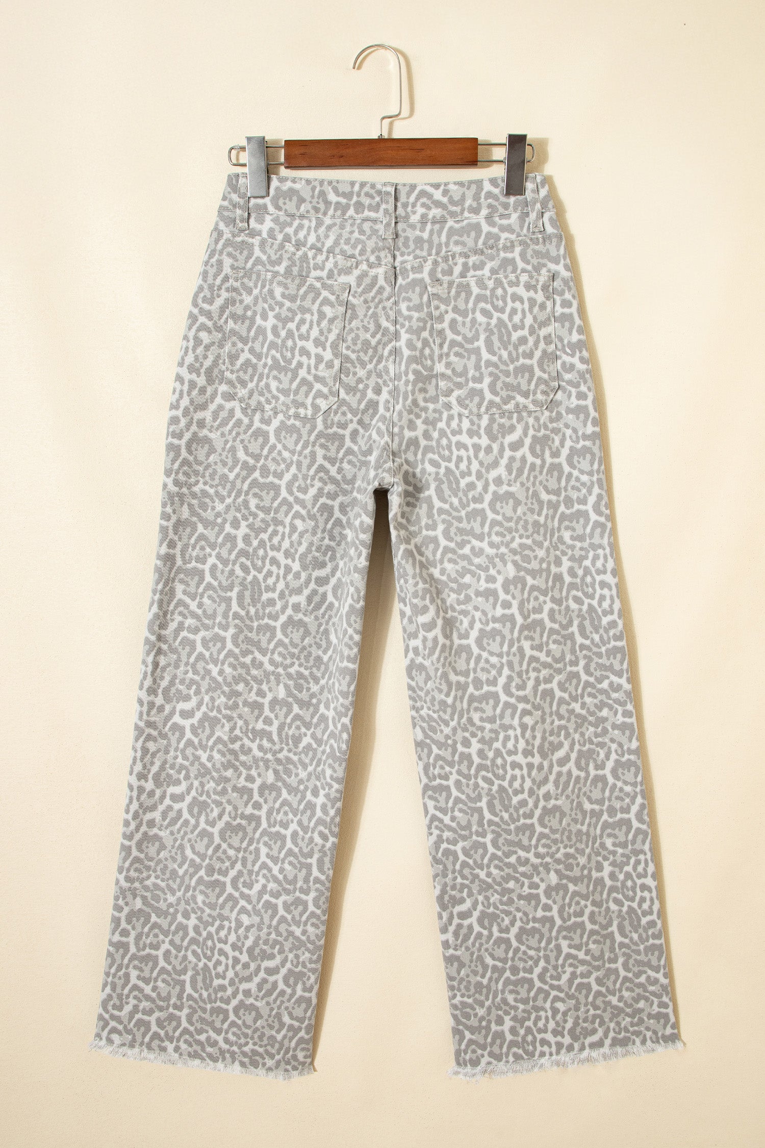 Brown Leopard Frayed Edge Wide Leg High Waist Jeans