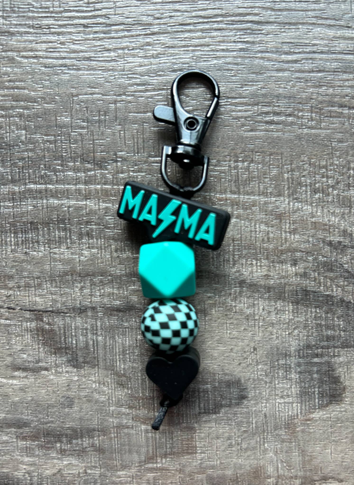 Lightening Bolt MAMA Silicone Beaded Keychain Purse Charm