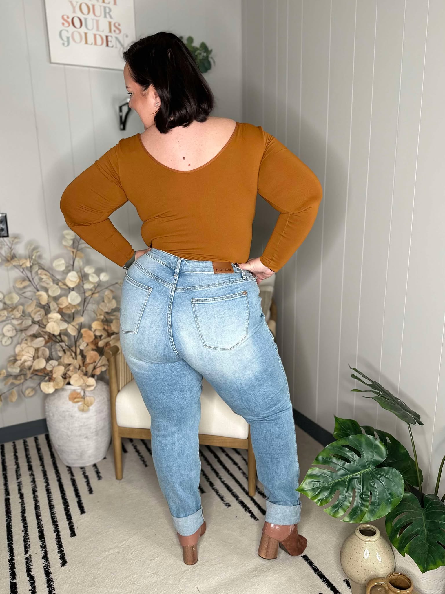 Aiden High Rise Patch Pocket Distressed Boyfriend Jeans