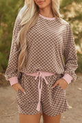 Checker Long Sleeve Pullover and Shorts Set