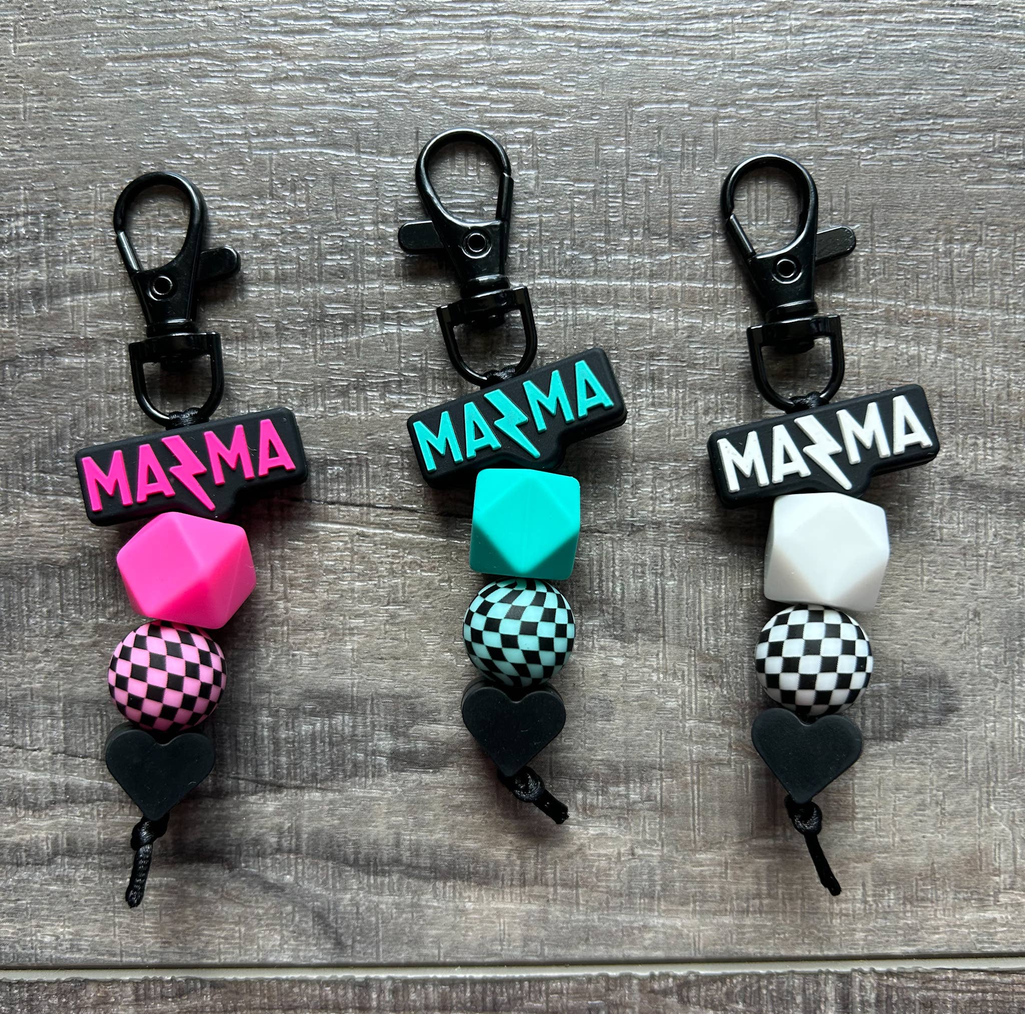 Lightening Bolt MAMA Silicone Beaded Keychain Purse Charm