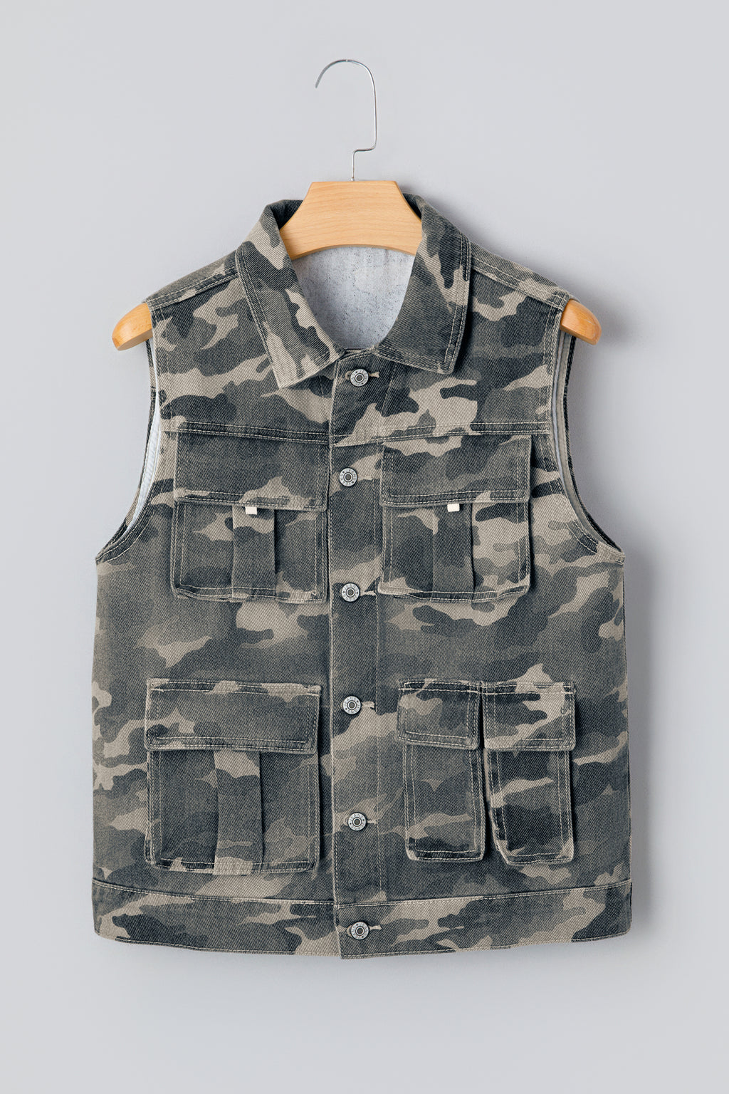 Green Camo Cargo Denim Vest