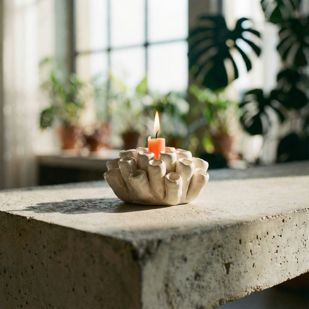 Coral Statue Candle Holder | Ceramic Sculpture Home Decor | 5" x 3"