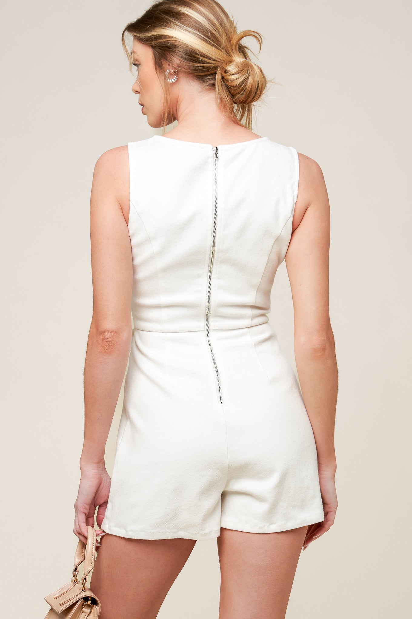 OPEN MINDED DENIM WOVEN SKORT ROMPER