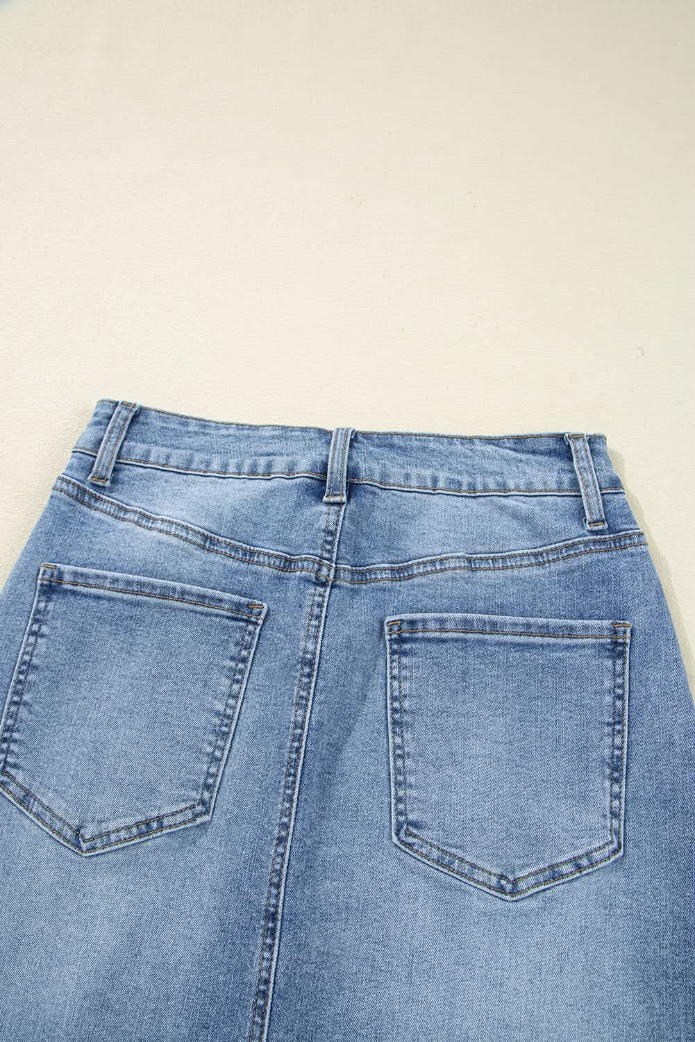 Myosotis Distressed Hem Denim Midi Skirt Irregular Look
