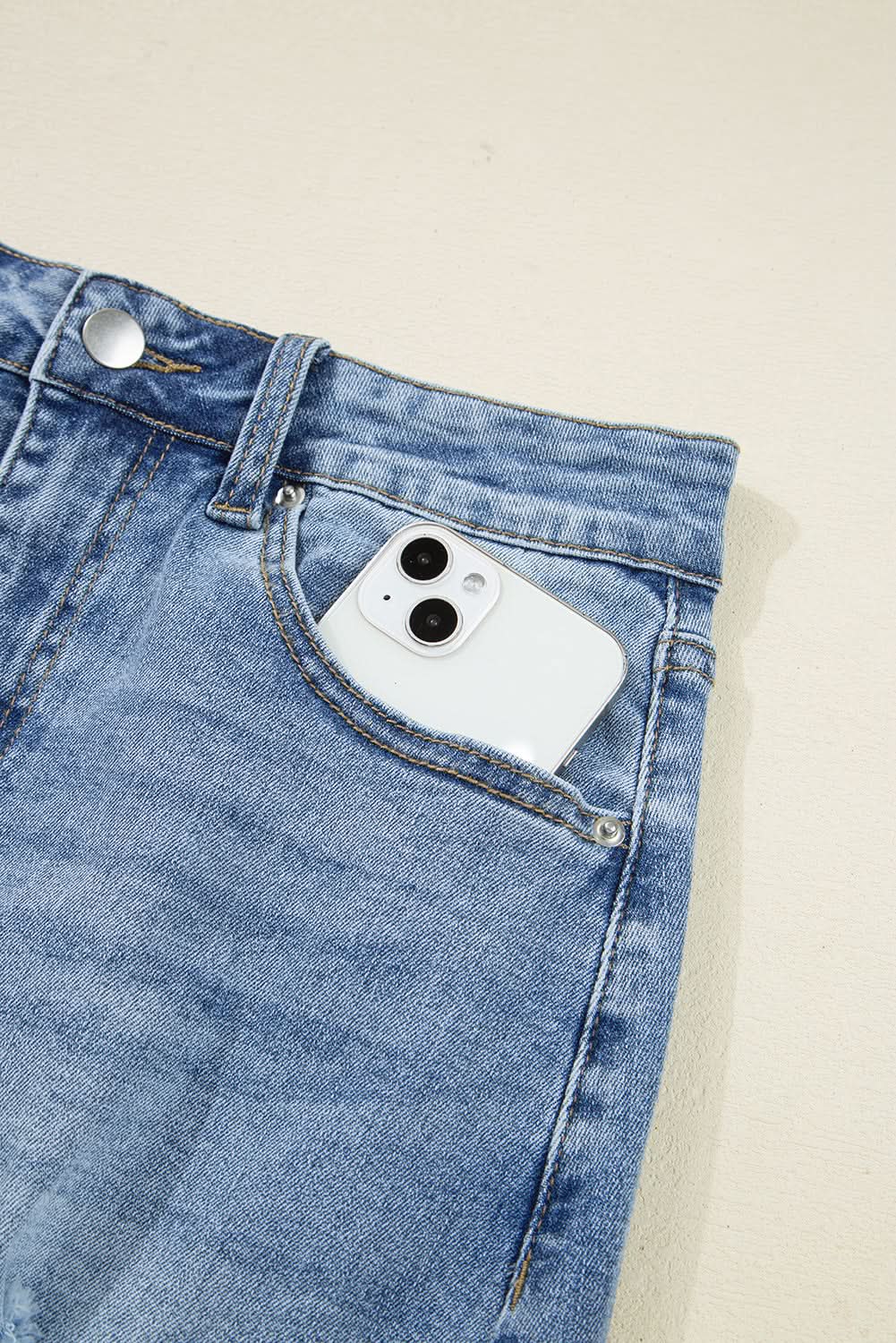 Myosotis Distressed Hem Denim Midi Skirt Irregular Look