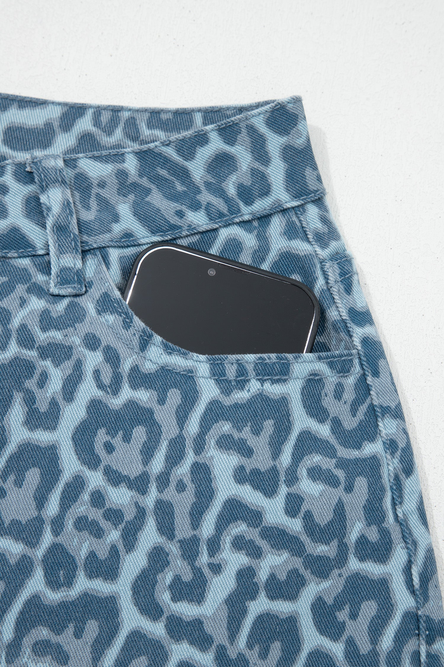 Brown Leopard Frayed Edge Wide Leg High Waist Jeans