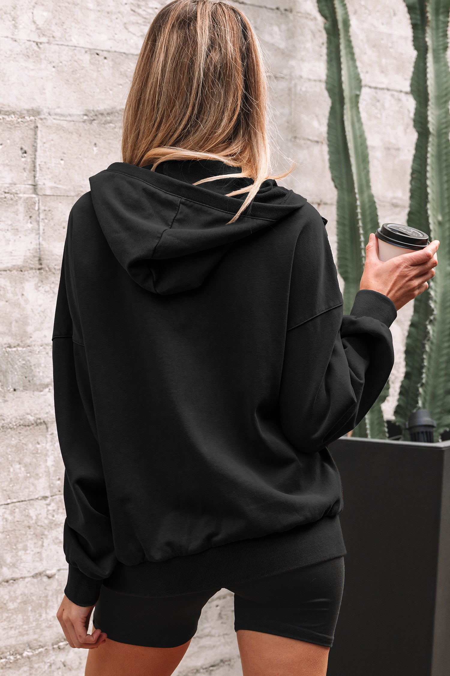 Elmwood Half Zip Kangaroo Pocket Mineral Wash Baggy Hoodie
