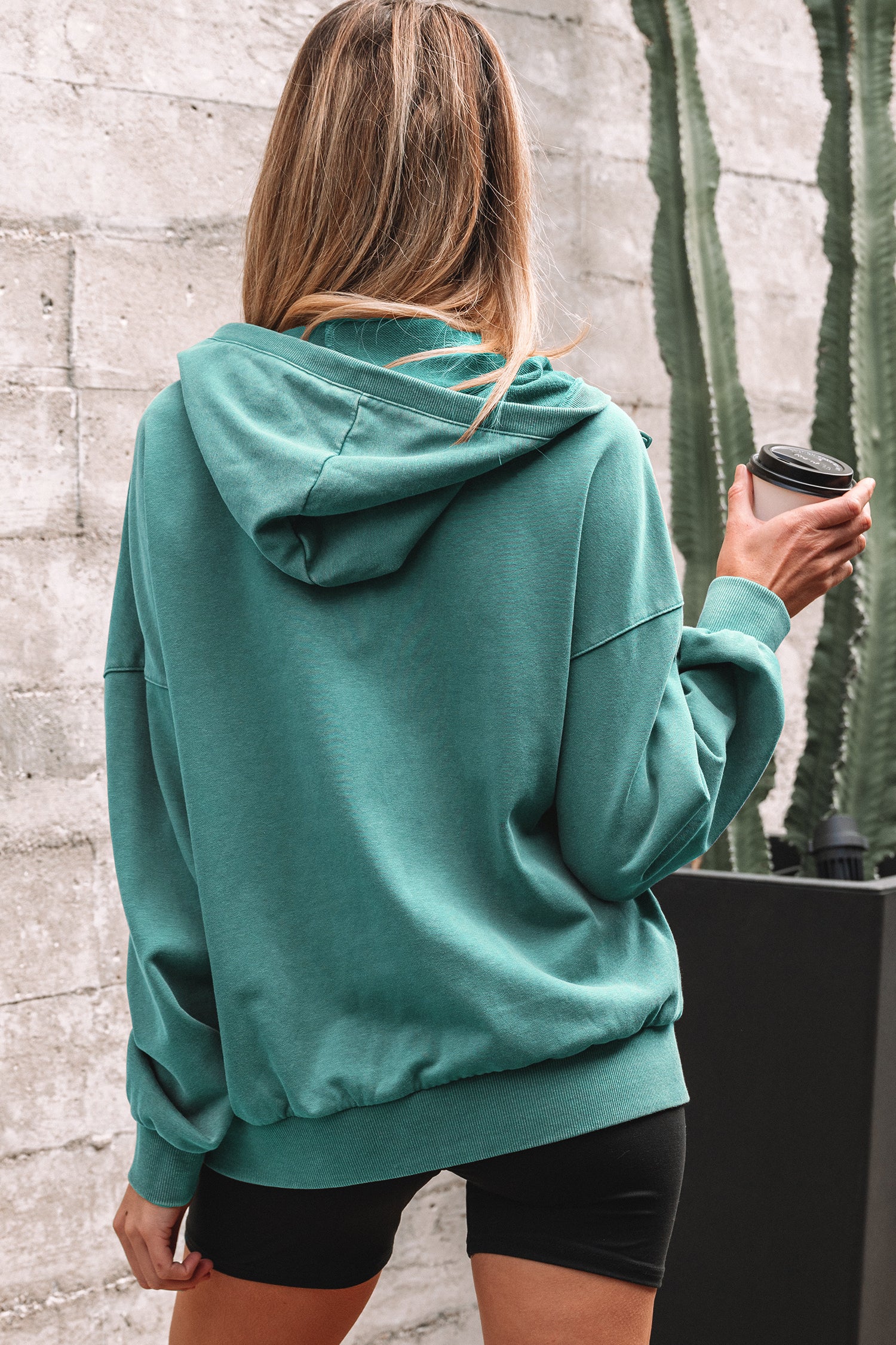 Elmwood Half Zip Kangaroo Pocket Mineral Wash Baggy Hoodie