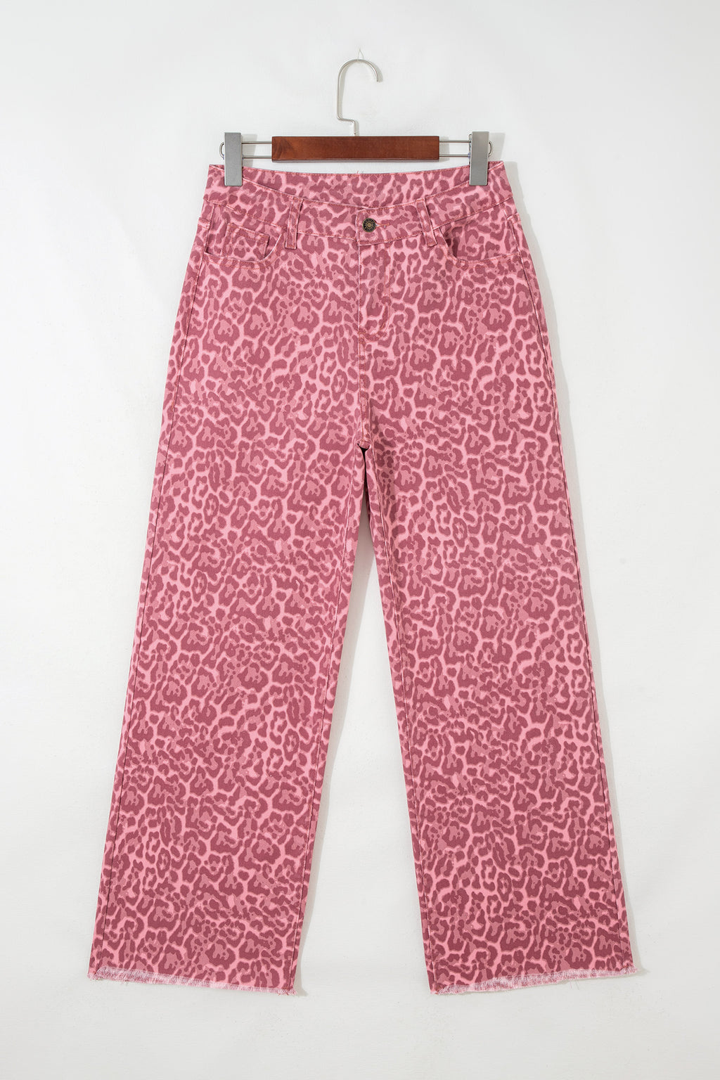 Brown Leopard Frayed Edge Wide Leg High Waist Jeans