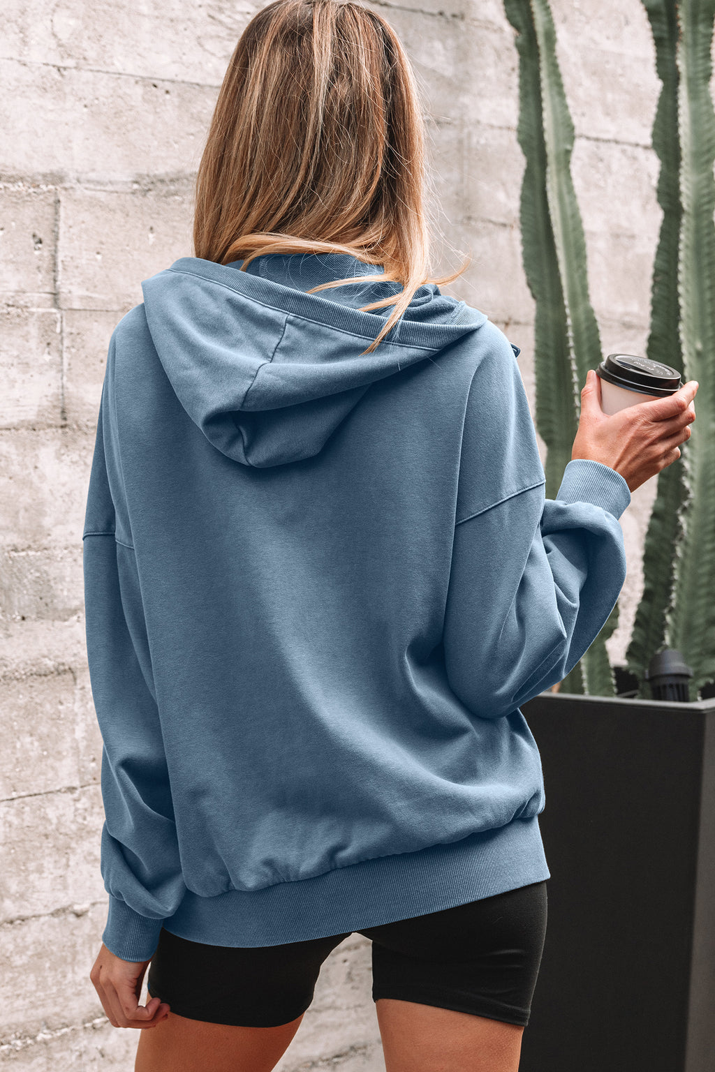 Elmwood Half Zip Kangaroo Pocket Mineral Wash Baggy Hoodie