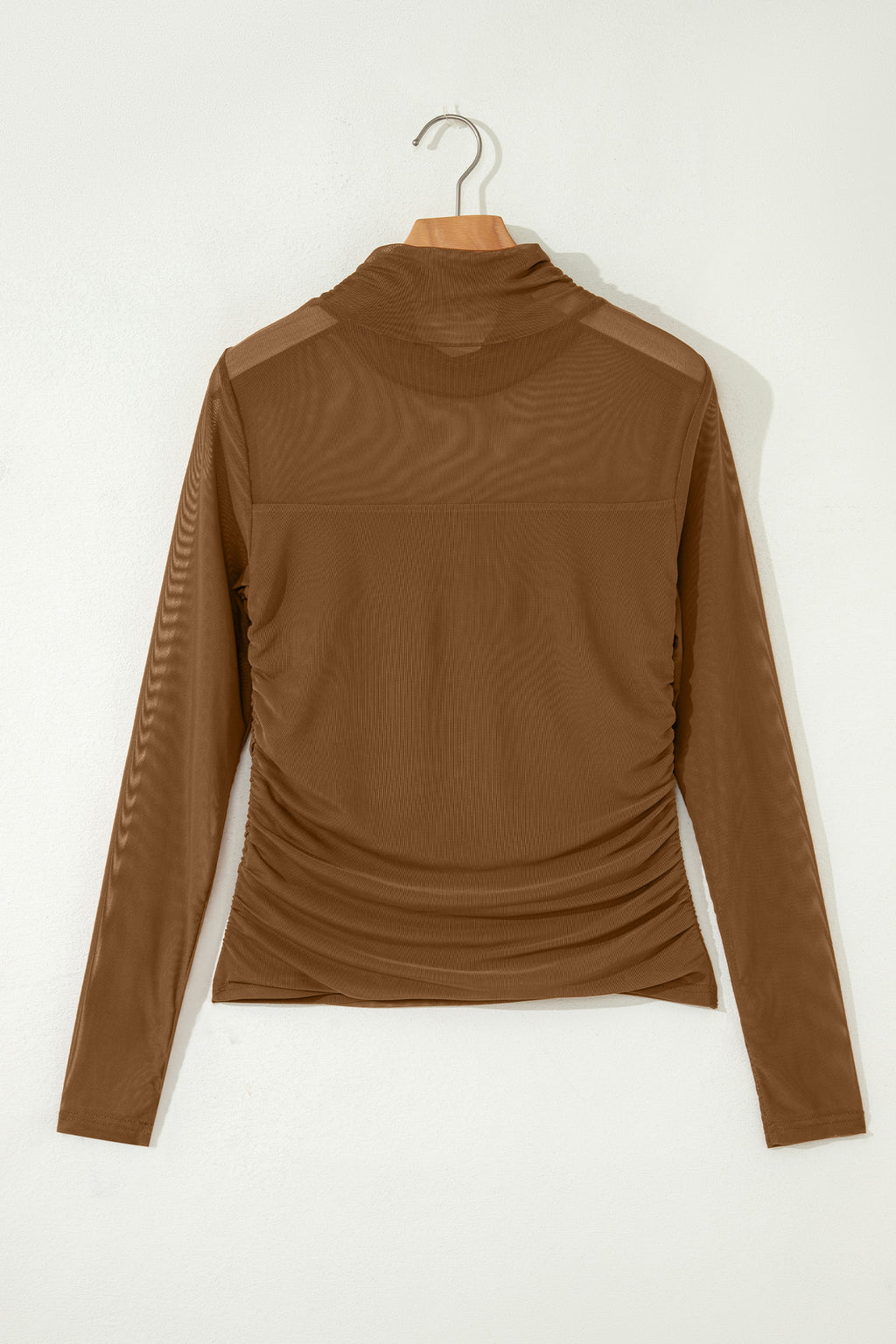 Fiery Red Sheer Mesh Patchwork High Neck Long Sleeve Top