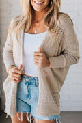 Jet Stream Mix Pattern Hollow Knit Open Front Cardigan