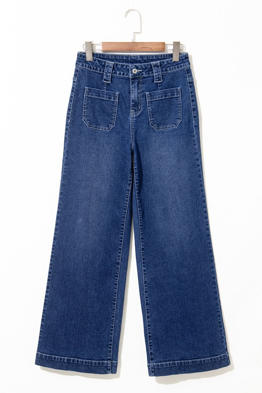 Sail Blue High Waist Wide Leg Jeans With Patch Pockets