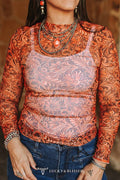 Tooled Long Sleeve Mesh Top